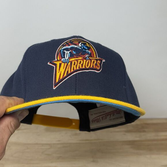 Golden State Warriors Mitchell & Ness NBA Snapback Hat Cap 3D Logo Navy Yellow - Picture 5 of 11